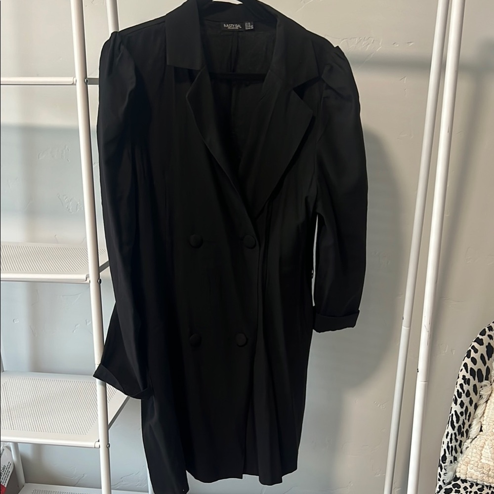 Black Double-Breasted Blazer Coat Dress
